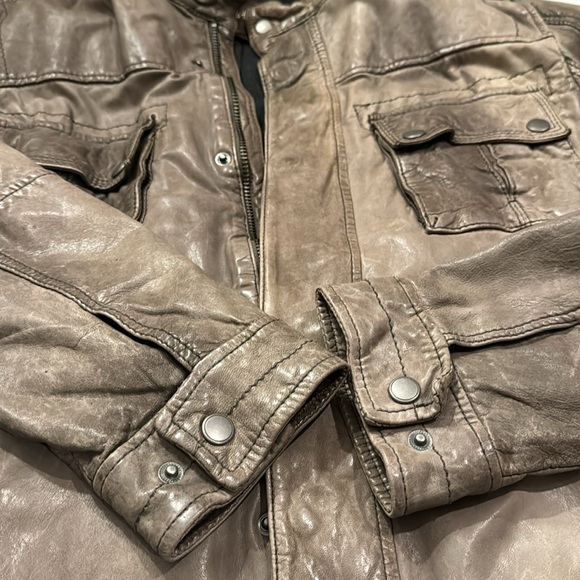 Cole Haan RARE Leather Lambskin gray/black distressed jacket men’s M pre-owned. - Picture 8 of 14